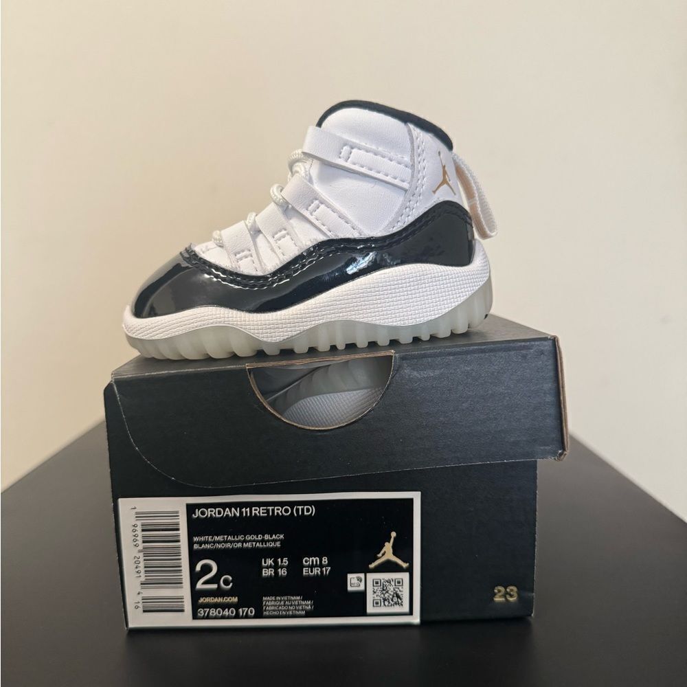 Air Jordan 11 Retro Dmp Gratitude Concord White Black 378040-170 Size 2c TD Kid